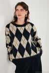 Oversize Fit Bisiklet Yaka Baklava Desenli Yumuşak Dokulu Kadın Kazak 4616223 LACİVERT