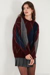 Oversize Fit Bisiklet Yaka Baklava Desenli Kadın Kazak 4615578 BORDO
