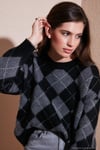 Oversize Fit Bisiklet Yaka Baklava Desenli Kadın Kazak 4615579 SİYAH