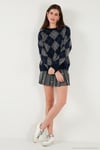 Oversize Fit Bisiklet Yaka Baklava Desenli Kadın Kazak 4615579 LACİVERT