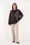 Oversize Fit Bisiklet Yaka Baklava Desenli Kadın Kazak 4615578 KAHVE