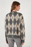 Oversize Fit Bisiklet Yaka Baklava Desenli Yumuşak Dokulu Kadın Kazak 4616223 GRİ