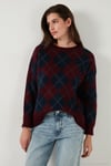 Oversize Fit Bisiklet Yaka Baklava Desenli Kadın Kazak 4615579 BORDO