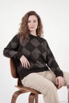 Oversize Fit Bisiklet Yaka Baklava Desenli Kadın Kazak 4615579 KAHVE