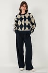Oversize Fit Bisiklet Yaka Baklava Desenli Yumuşak Dokulu Kadın Kazak 4616223 LACİVERT