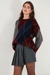 Oversize Fit Bisiklet Yaka Baklava Desenli Kadın Kazak 4615578 BORDO