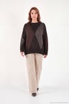 Oversize Fit Bisiklet Yaka Baklava Desenli Kadın Kazak 4615578 KAHVE