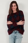 Oversize Fit Bisiklet Yaka Baklava Desenli Kadın Kazak 4615579 BORDO