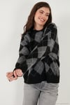 Oversize Fit Bisiklet Yaka Baklava Desenli Kadın Kazak 4615579 SİYAH
