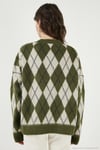 Oversize Fit Bisiklet Yaka Baklava Desenli Yumuşak Dokulu Kadın Kazak 4616223 HAKİ