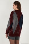 Oversize Fit Bisiklet Yaka Baklava Desenli Kadın Kazak 4615578 BORDO