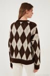 Oversize Fit Bisiklet Yaka Baklava Desenli Yumuşak Dokulu Kadın Kazak 4616223 KAHVE