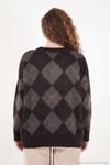 Oversize Fit Bisiklet Yaka Baklava Desenli Kadın Kazak 4615579 KAHVE