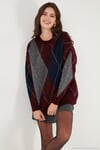 Oversize Fit Bisiklet Yaka Baklava Desenli Kadın Kazak 4615578 BORDO