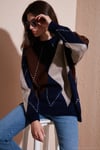 Oversize Fit Bisiklet Yaka Baklava Desenli Kadın Kazak 4615578 LACİVERT