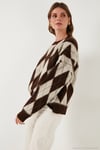Oversize Fit Bisiklet Yaka Baklava Desenli Yumuşak Dokulu Kadın Kazak 4616223 KAHVE