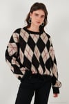 Oversize Fit Bisiklet Yaka Baklava Desenli Yumuşak Dokulu Kadın Kazak 4616223 SİYAH