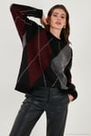 Oversize Fit Bisiklet Yaka Baklava Desenli Kadın Kazak 4615578 SİYAH