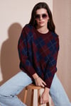 Oversize Fit Bisiklet Yaka Baklava Desenli Kadın Kazak 4615579 BORDO