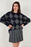 Oversize Fit Bisiklet Yaka Baklava Desenli Kadın Kazak 4615579 LACİVERT