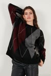 Oversize Fit Bisiklet Yaka Baklava Desenli Kadın Kazak 4615578 SİYAH