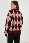 Oversize Fit Bisiklet Yaka Baklava Desenli Yumuşak Dokulu Kadın Kazak 4616223 BORDO