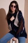 Oversize Fit Bisiklet Yaka Baklava Desenli Kadın Kazak 4615578 LACİVERT