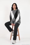 Oversize Fit Bisiklet Yaka Baklava Desenli Kadın Kazak 4615578 ANTRASİT