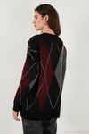 Oversize Fit Bisiklet Yaka Baklava Desenli Kadın Kazak 4615578 SİYAH