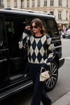 Oversize Fit Bisiklet Yaka Baklava Desenli Yumuşak Dokulu Kadın Kazak 4616223 LACİVERT