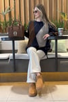 Oversize Fit Bisiklet Yaka Baklava Desenli Kadın Kazak 4615578 LACİVERT