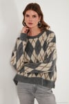 Oversize Fit Bisiklet Yaka Baklava Desenli Yumuşak Dokulu Kadın Kazak 4616223 GRİ