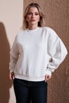 Oversize Fit Bisiklet Yaka Kadın Sweat 25K0141K1 EKRU