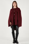 Oversize Fit Bisiklet Yaka Pelerin Kol Düğmeli Kadın Panço 4617015 BORDO
