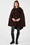 Oversize Fit Bisiklet Yaka Pelerin Kol Düğmeli Kadın Panço 4617015 KAHVE
