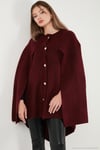 Oversize Fit Bisiklet Yaka Pelerin Kol Düğmeli Kadın Panço 4617015 BORDO