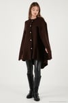Oversize Fit Bisiklet Yaka Pelerin Kol Düğmeli Kadın Panço 4617015 KAHVE