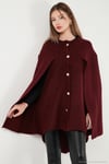 Oversize Fit Bisiklet Yaka Pelerin Kol Düğmeli Kadın Panço 4617015 BORDO