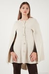 Oversize Fit Bisiklet Yaka Pelerin Kol Düğmeli Kadın Panço 4617015 TAŞ