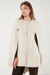 Oversize Fit Bisiklet Yaka Pelerin Kol Düğmeli Kadın Panço 4617015 TAŞ