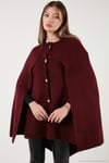 Oversize Fit Bisiklet Yaka Pelerin Kol Düğmeli Kadın Panço 4617015 BORDO