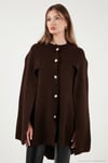 Oversize Fit Bisiklet Yaka Pelerin Kol Düğmeli Kadın Panço 4617015 KAHVE