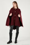 Oversize Fit Bisiklet Yaka Pelerin Kol Düğmeli Kadın Panço 4617015 BORDO