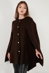 Oversize Fit Bisiklet Yaka Pelerin Kol Düğmeli Kadın Panço 4617015 KAHVE