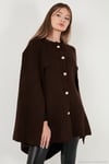 Oversize Fit Bisiklet Yaka Pelerin Kol Düğmeli Kadın Panço 4617015 KAHVE