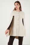 Oversize Fit Bisiklet Yaka Pelerin Kol Düğmeli Kadın Panço 4617015 TAŞ