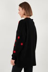 Oversize Fit Çiçekli Düğmeli V Yaka Soft Akrilik Kadın Hırka 4616192 SİYAH