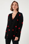 Oversize Fit Çiçekli Düğmeli V Yaka Soft Akrilik Kadın Hırka 4616192 SİYAH