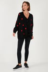 Oversize Fit Çiçekli Düğmeli V Yaka Soft Akrilik Kadın Hırka 4616192 SİYAH