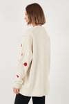 Oversize Fit Çiçekli Düğmeli V Yaka Soft Akrilik Kadın Hırka 4616192 KREM